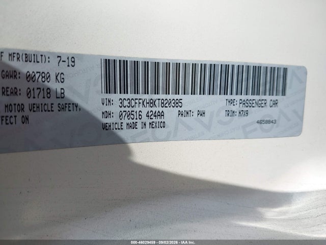 46029459 :رقم المزاد ، 3C3CFFKH8KT820385 vin ، 2019 Fiat 500 Pop مزاد بيع