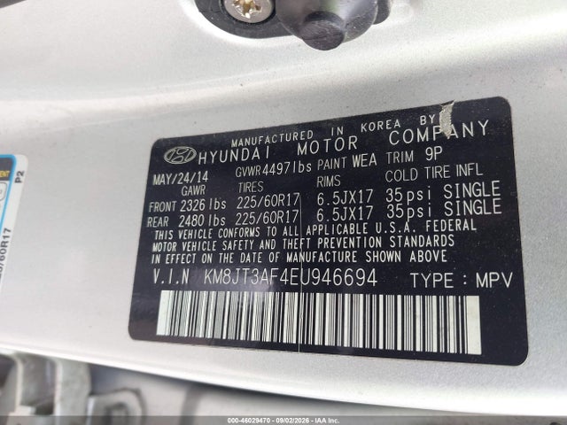 46029470 :رقم المزاد ، KM8JT3AF4EU946694 vin ، 2014 Hyundai Tucson Gls مزاد بيع