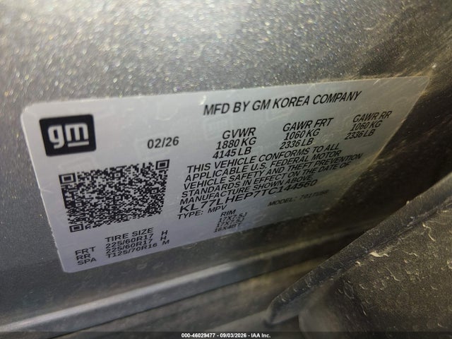 Продажа на аукционе авто 2026 Chevrolet Trax Fwd Lt, vin: KL77LHEP7TC144560, номер лота: 46029477