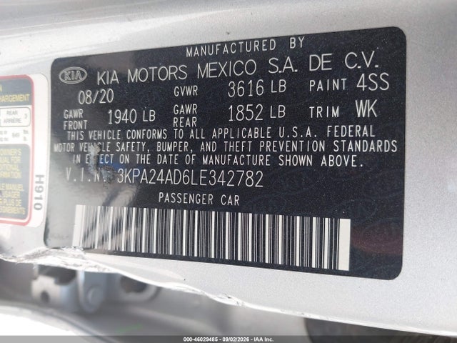 Aukcja sprzedaży 2020 Kia Rio Lx, vin: 3KPA24AD6LE342782, numer aukcji: 46029485