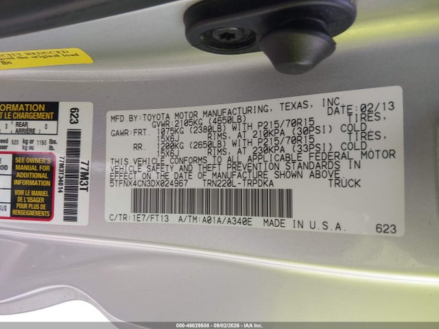 Продажа на аукционе авто 2013 Toyota Tacoma, vin: 5TFNX4CN3DX024967, номер лота: 46029508