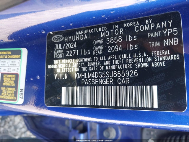 46029512 :رقم المزاد ، KMHLM4DG5SU865926 vin ، 2025 Hyundai Elantra Sel Sport مزاد بيع