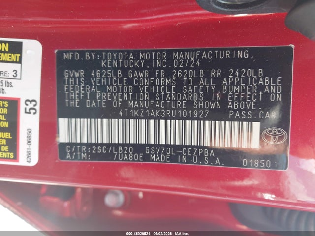 Aukcja sprzedaży 2024 Toyota Camry Xse V6, vin: 4T1KZ1AK3RU101927, numer aukcji: 46029521