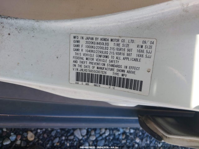 46029535 :رقم المزاد ، JHLRD78855C007226 vin ، 2005 Honda Cr-v Ex مزاد بيع