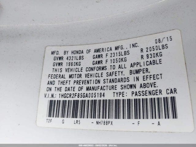 Honda Accord Ex-l 2016 1HGCR2F85GA005194 Image 9