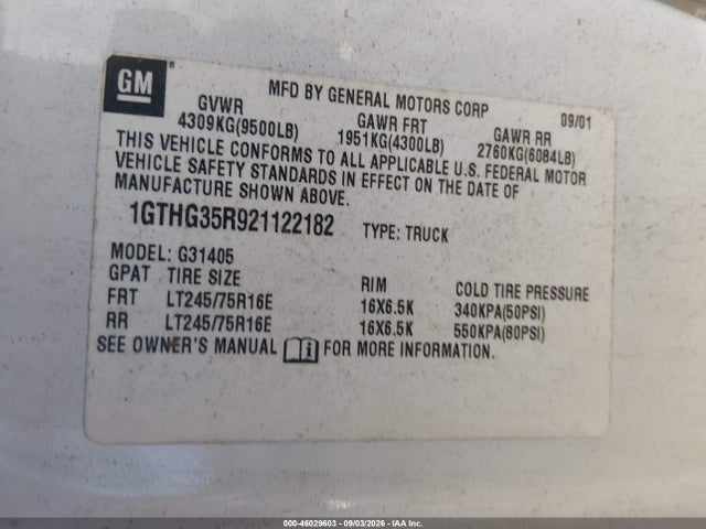 Продаж на аукціоні авто 2002 Gmc Savana Standard, vin: 1GTHG35R921122182, номер лоту: 46029603