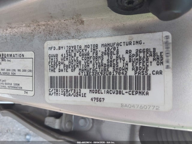Продаж на аукціоні авто 2002 Toyota Camry Le, vin: 4T1BE32K92U017042, номер лоту: 46029614
