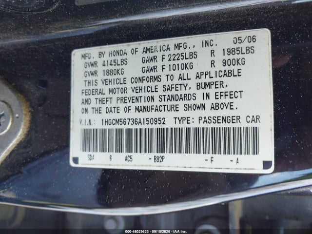 Aukcja sprzedaży 2006 Honda Accord 2.4 Ex, vin: 1HGCM56736A150952, numer aukcji: 46029623