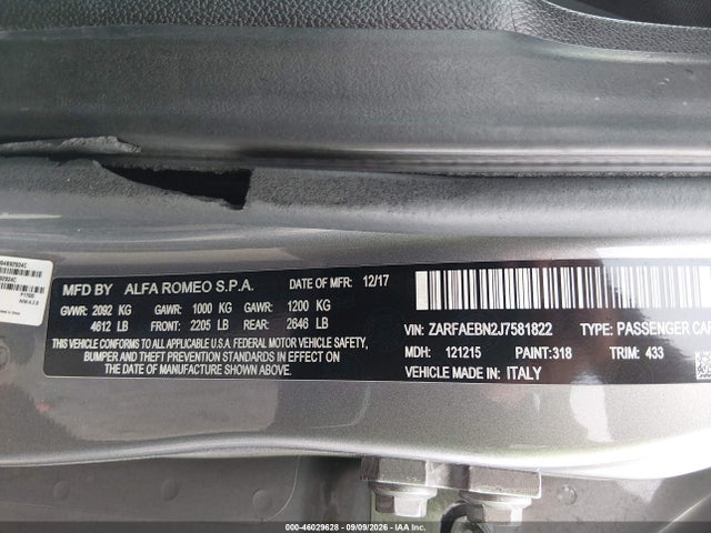 Alfa Romeo Giulia Rwd 2018 ZARFAEBN2J7581822 Image 9