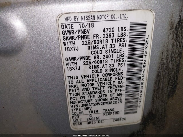 Продаж на аукціоні авто 2019 Nissan Rogue Sv, vin: JN8AT2MV2KW382078, номер лоту: 46029669
