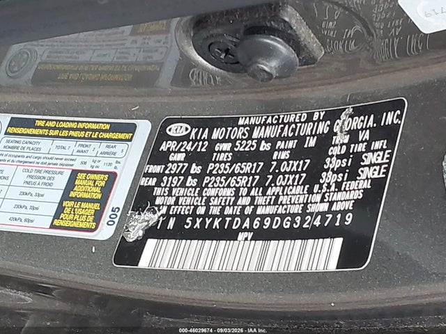 Aukcja sprzedaży 2013 Kia Sorento Lx, vin: 5XYKTDA69DG324719, numer aukcji: 46029674