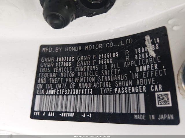 Продажа на аукционе авто 2018 Honda Civic Ex-t, vin: JHMFC1F32JX014773, номер лота: 46029711