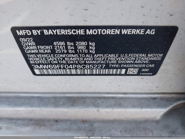 Продаж на аукціоні авто 2023 Bmw 330i, vin: 3MW69FF04P8C85227, номер лоту: 46029732