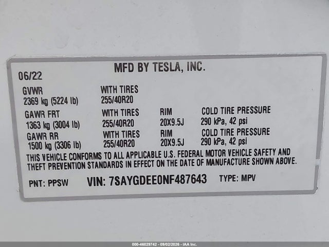 7SAYGDEE0NF487643 Tesla Model Y Long Range Dual Motor All-wheel Drive