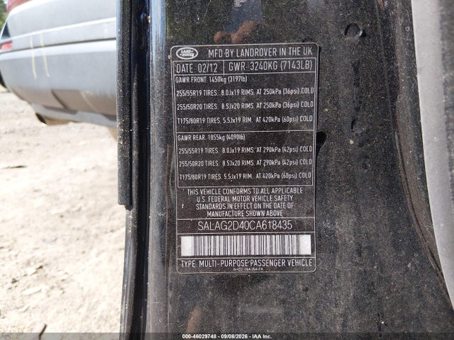 Продаж на аукціоні авто 2012 Land Rover Lr4, vin: SALAG2D40CA618435, номер лоту: 46029748