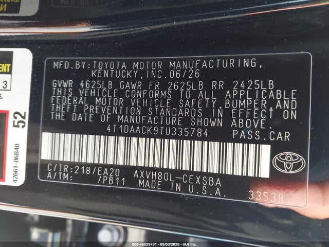 Aukcja sprzedaży 2026 Toyota Camry Se, vin: 4T1DAACK9TU335784, numer aukcji: 46029791