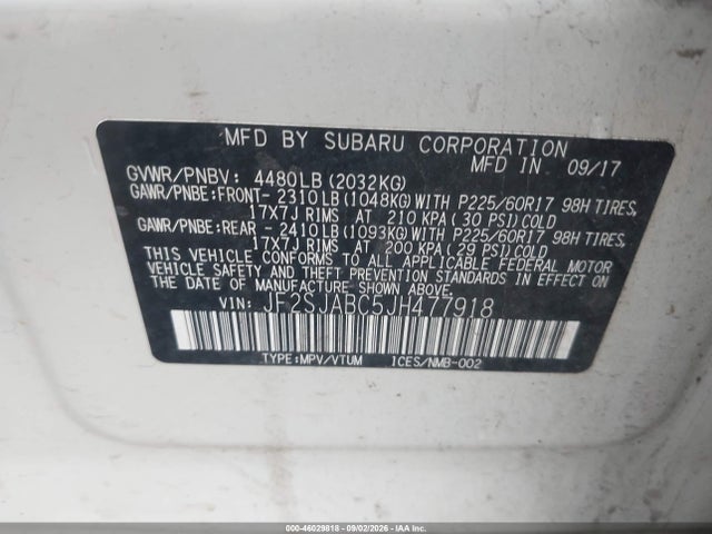 Продаж на аукціоні авто 2018 Subaru Forester 2.5i, vin: JF2SJABC5JH477918, номер лоту: 46029818