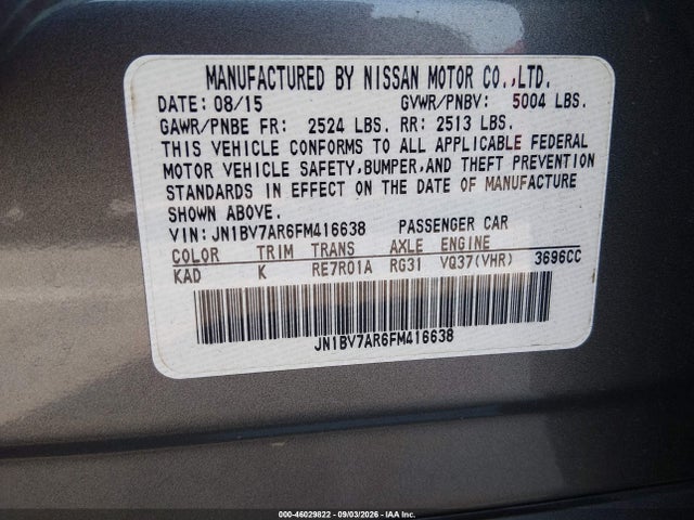 Aukcja sprzedaży 2015 Infiniti Q50 Premium, vin: JN1BV7AR6FM416638, numer aukcji: 46029822
