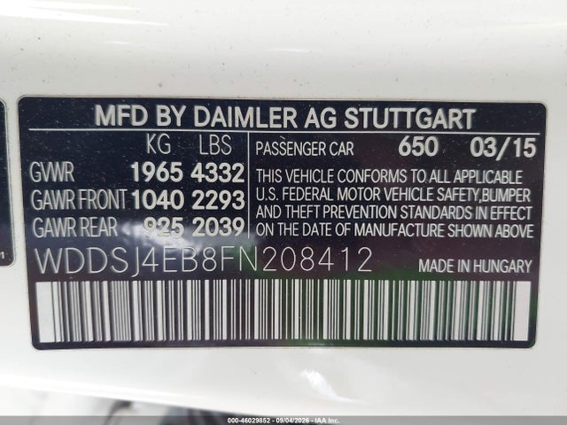 Aukcja sprzedaży 2015 Mercedes-benz Cla 250, vin: WDDSJ4EB8FN208412, numer aukcji: 46029852