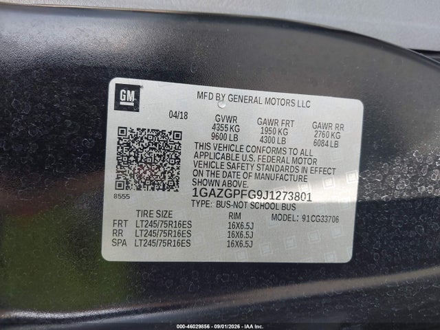 2018 Chevrolet Express 3500 Lt მანქანა იყიდება აუქციონზე, vin: 1GAZGPFG9J1273801, აუქციონის ნომერი: 46029856