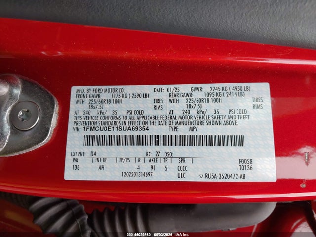 Aukcja sprzedaży 2025 Ford Escape Phev, vin: 1FMCU0E11SUA69354, numer aukcji: 46029860
