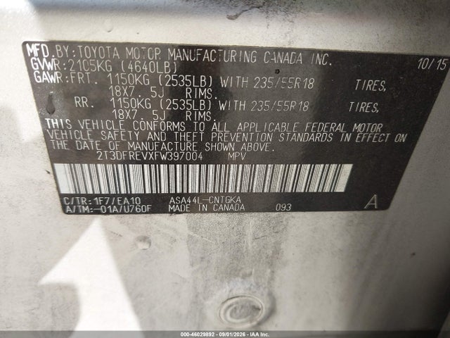 Продаж на аукціоні авто 2015 Toyota Rav4 Limited, vin: 2T3DFREVXFW397004, номер лоту: 46029892