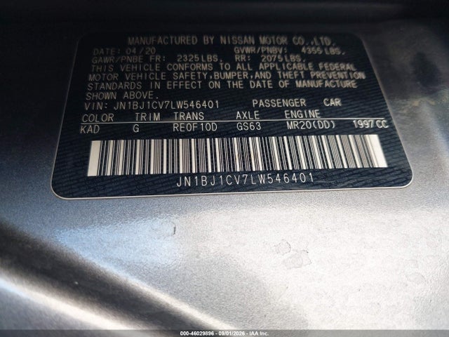 Продаж на аукціоні авто 2020 Nissan Rogue Sport Sv Fwd Xtronic Cvt, vin: JN1BJ1CV7LW546401, номер лоту: 46029896