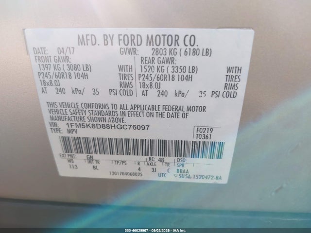 Продаж на аукціоні авто 2017 Ford Explorer Xlt, vin: 1FM5K8D88HGC76097, номер лоту: 46029907