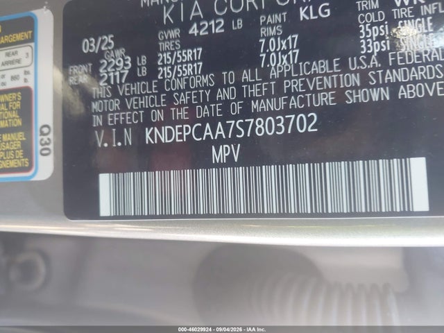 2025 Kia Seltos Lx მანქანა იყიდება აუქციონზე, vin: KNDEPCAA7S7803702, აუქციონის ნომერი: 46029924