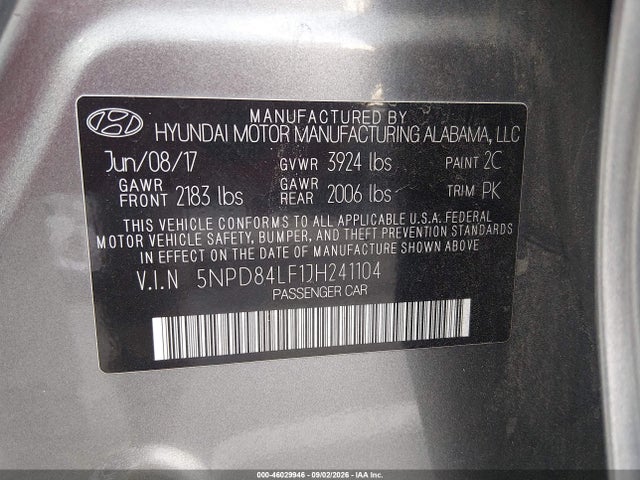 Продажа на аукционе авто 2018 Hyundai Elantra Sel, vin: 5NPD84LF1JH241104, номер лота: 46029946