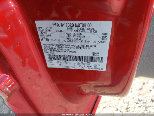 Aukcja sprzedaży 2008 Ford F-150, vin: 1FTPX14578FB11630, numer aukcji: 46029948