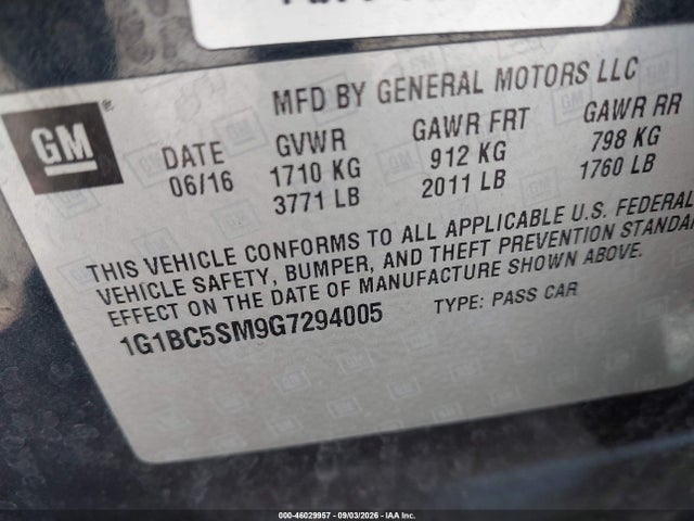 Chevrolet Cruze Ls Auto 2016 1G1BC5SM9G7294005 Image 9