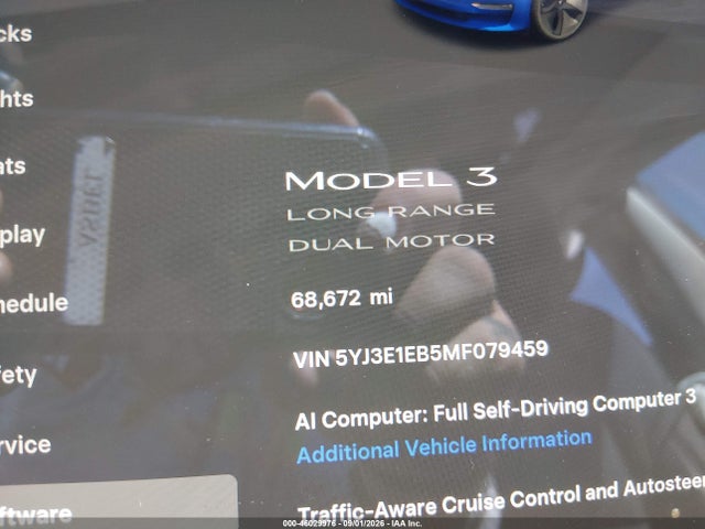 Продаж на аукціоні авто 2021 Tesla Model 3 Long Range Dual Motor All-wheel Drive, vin: 5YJ3E1EB5MF079459, номер лоту: 46029976