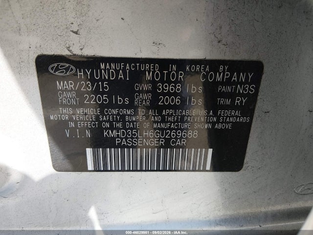 46029981 :رقم المزاد ، KMHD35LH6GU269688 vin ، 2016 Hyundai Elantra Gt مزاد بيع