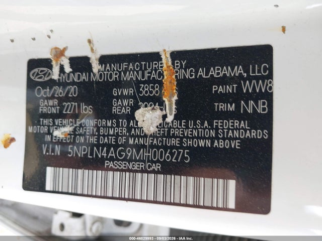 Aukcja sprzedaży 2021 Hyundai Elantra Sel, vin: 5NPLN4AG9MH006275, numer aukcji: 46029993