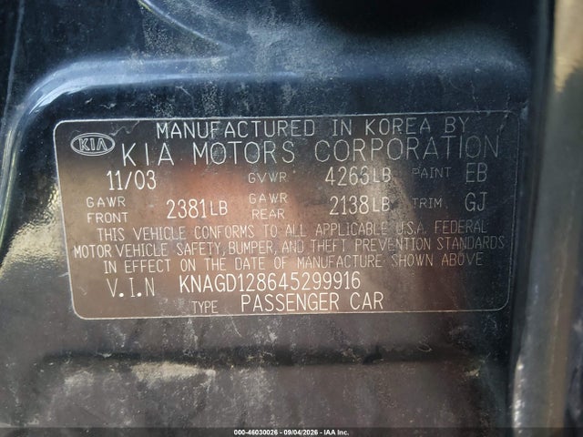 46030026 :رقم المزاد ، KNAGD128645299916 vin ، 2004 Kia Optima Ex V6/lx V6 مزاد بيع