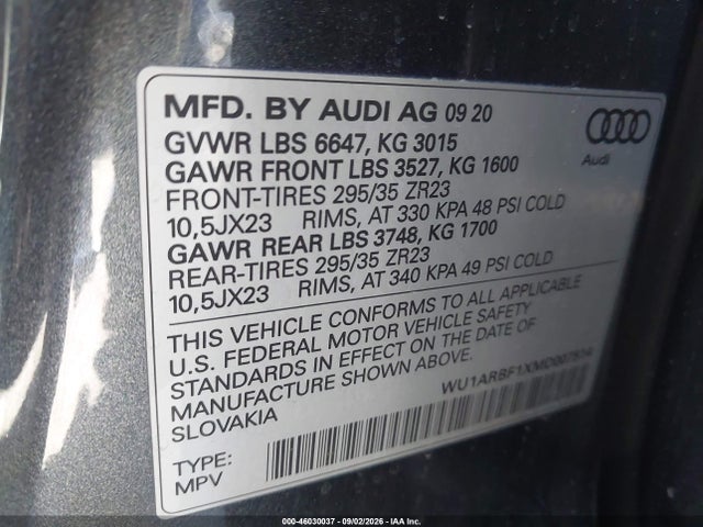 Продаж на аукціоні авто 2021 Audi Rs Q8 Tfsi Quattro Tiptronic, vin: WU1ARBF1XMD007514, номер лоту: 46030037