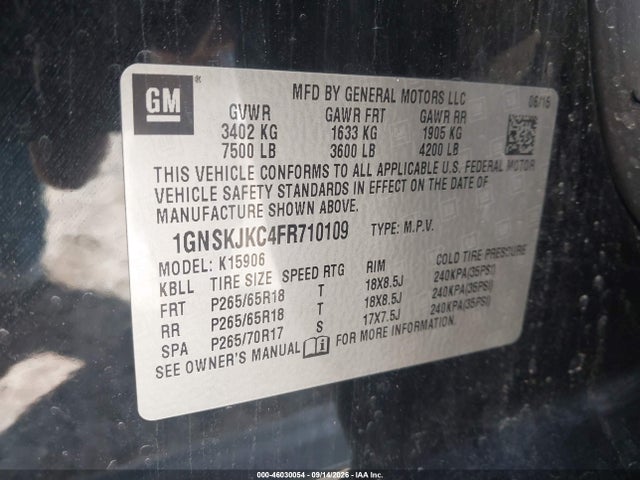 1GNSKJKC4FR710109 Chevrolet Suburban 1500 Lt