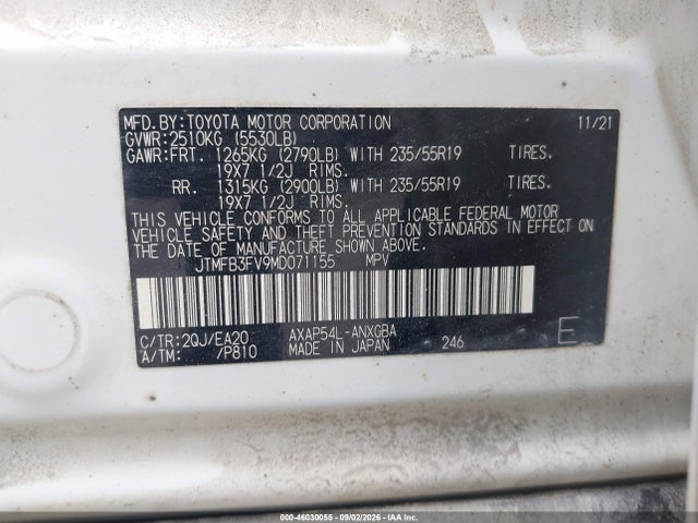 Aukcja sprzedaży 2021 Toyota Rav4 Prime Xse, vin: JTMFB3FV9MD071155, numer aukcji: 46030055