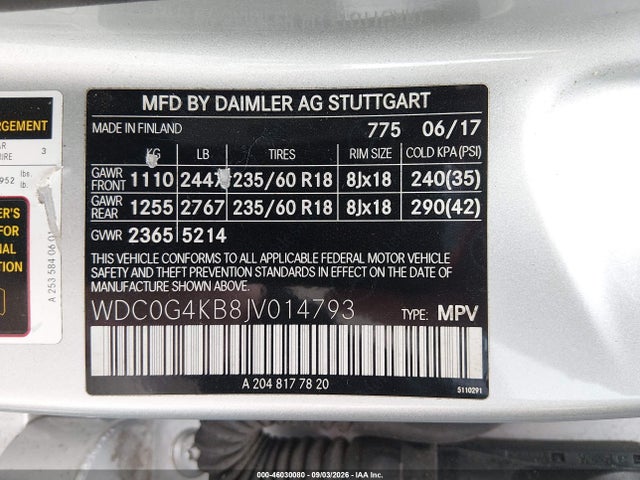 2018 Mercedes-benz Glc 300 4matic მანქანა იყიდება აუქციონზე, vin: WDC0G4KB8JV014793, აუქციონის ნომერი: 46030080