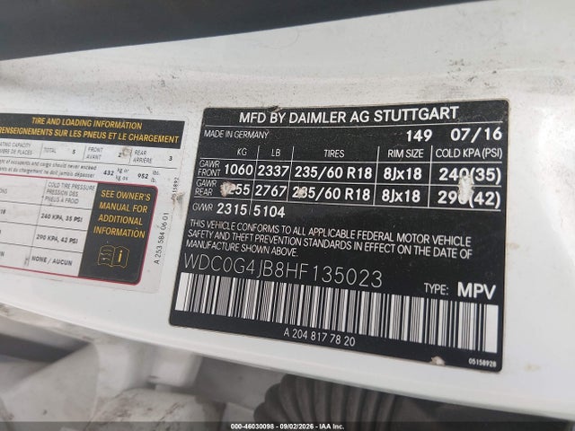 Продаж на аукціоні авто 2017 Mercedes-benz Glc 300, vin: WDC0G4JB8HF135023, номер лоту: 46030098