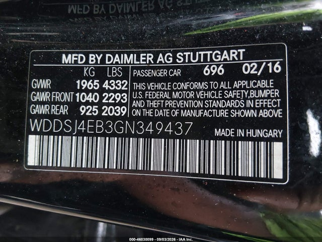 46030099 :رقم المزاد ، WDDSJ4EB3GN349437 vin ، 2016 Mercedes-benz Cla 250 مزاد بيع