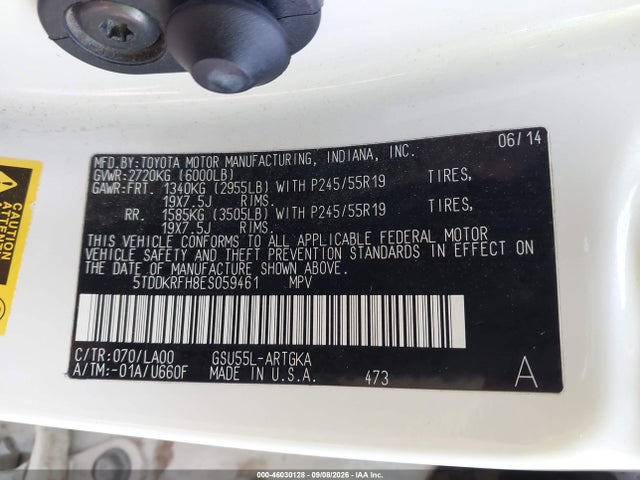 5TDDKRFH8ES059461 Toyota Highlander Limited Platinum V6