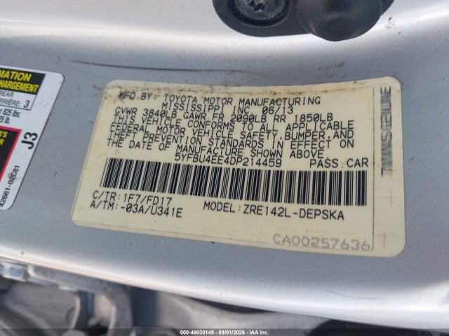 Aukcja sprzedaży 2013 Toyota Corolla S, vin: 5YFBU4EE4DP214459, numer aukcji: 46030149