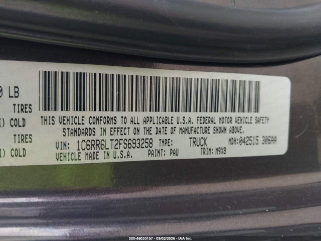 2015 Ram 1500 Big Horn მანქანა იყიდება აუქციონზე, vin: 1C6RR6LT2FS693258, აუქციონის ნომერი: 46030157