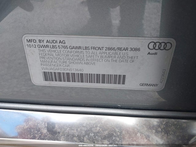 2013 Audi A8 3.0t მანქანა იყიდება აუქციონზე, vin: WAUAGAFD3DN013640, აუქციონის ნომერი: 46030206