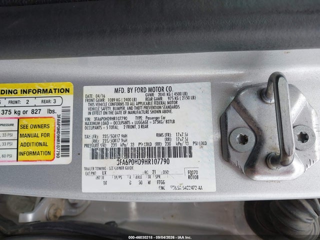46030218 :رقم المزاد ، 3FA6P0HD9HR107790 vin ، 2017 Ford Fusion Se مزاد بيع