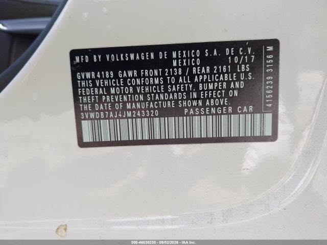 Aukcja sprzedaży 2018 Volkswagen Jetta 1.4t Se/1.4t Wolfsburg Edition, vin: 3VWDB7AJ4JM243320, numer aukcji: 46030230