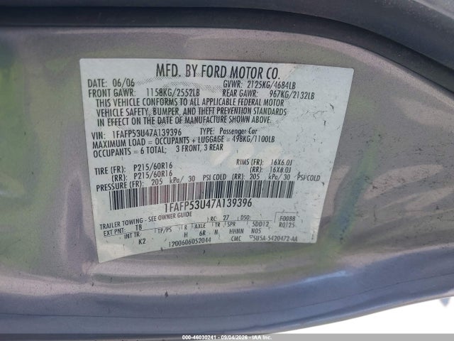 Aukcja sprzedaży 2007 Ford Taurus Se, vin: 1FAFP53U47A139396, numer aukcji: 46030241