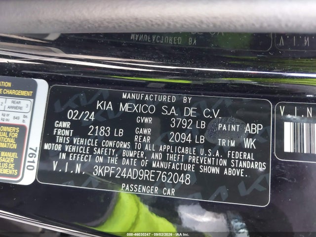 Продажа на аукционе авто 2024 Kia Forte Lxs, vin: 3KPF24AD9RE762048, номер лота: 46030247